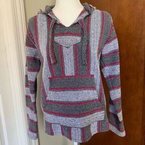 ⭐️ Original Senior Lopez ⭐️ baja poncho hoodie- pink and gray - M